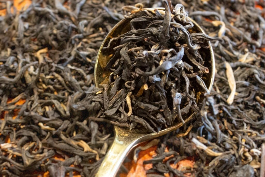 loose leaf specialty black tea on a spoon at Royal Tea New York